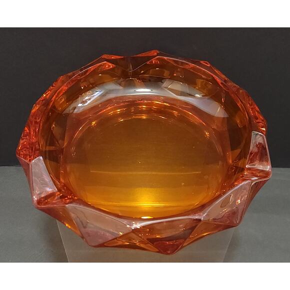 Viking Ashtray VTG Persimmon Orange Diamond Point 8 1/2" Heavy - Picture 1 of 10